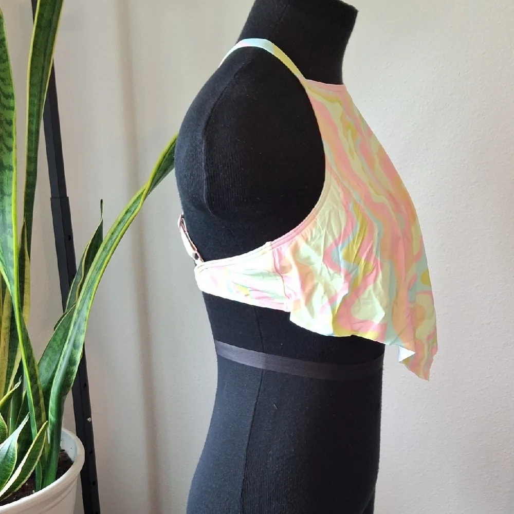 Roxy Pink and Yellow Bikini Top Cropped Style Size XL - Picture 8 of 10